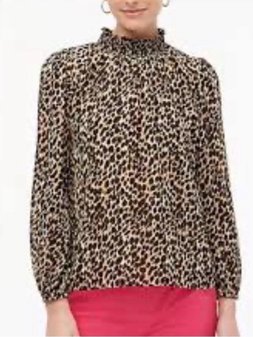 J. Crew Leopard Print Mock Neck Long Sleeve Blouse Lightweight Officewear XL